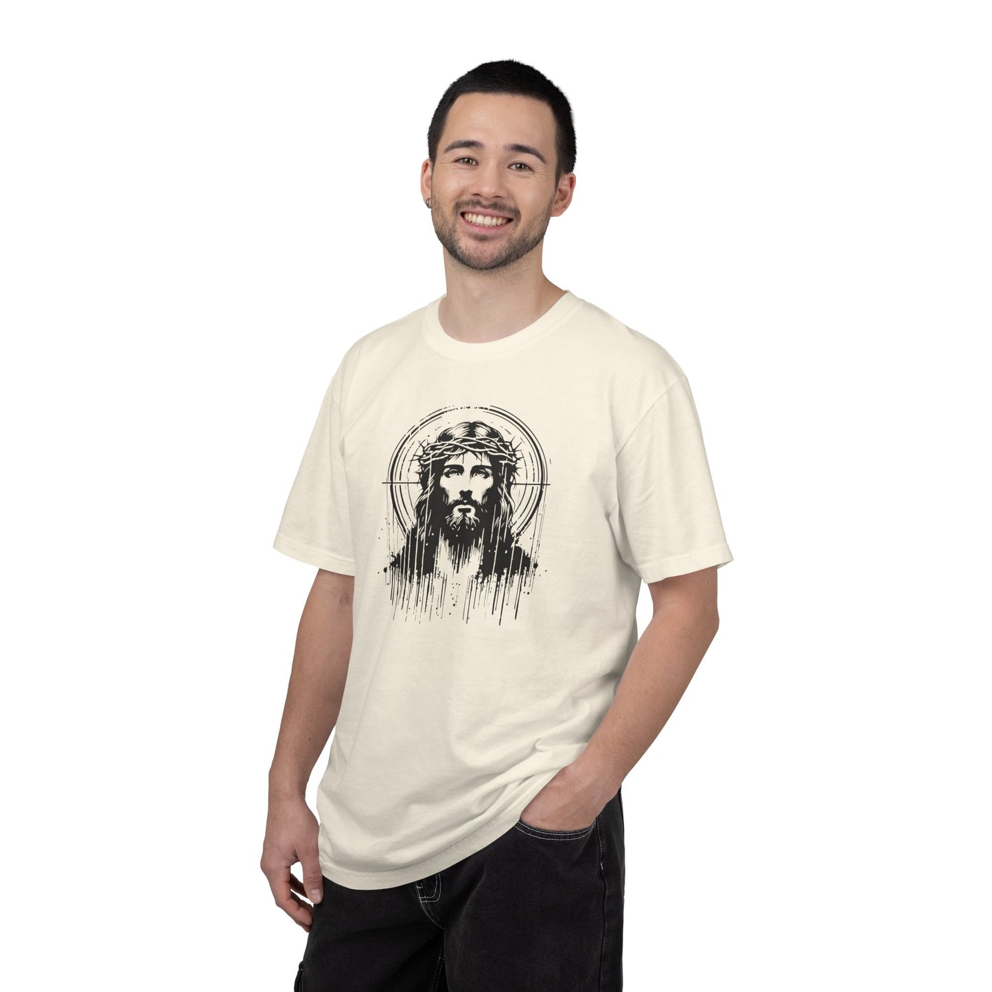 Jesus Face Graphic T-Shirt Grunge Ink Drip Ctown of Throns Christian Streetwear Tee Vintage Shirt