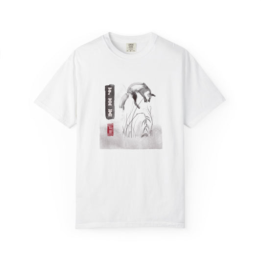 Japanese Ink Wash Fox Graphic T-Shirt Sumi-e Animal Art Tee Zen Aesthetic Wildlife Shirt Unisex