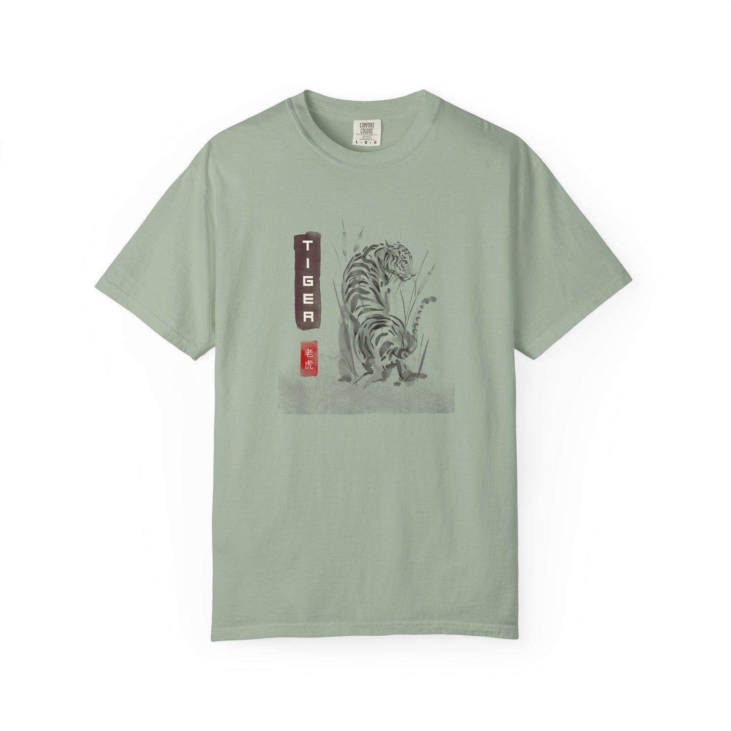 Japanese Ink Wash Tiger Graphic T-Shirt Sumi-e Kanji Art Zen Wildlife Shirt Unisex Asian Aesthetic T