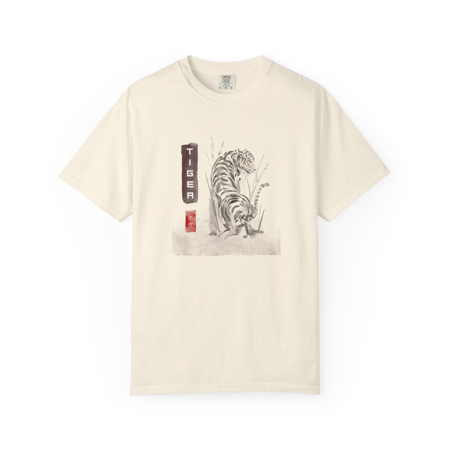 Japanese Ink Wash Tiger Graphic T-Shirt Sumi-e Kanji Art Zen Wildlife Shirt Unisex Asian Aesthetic T