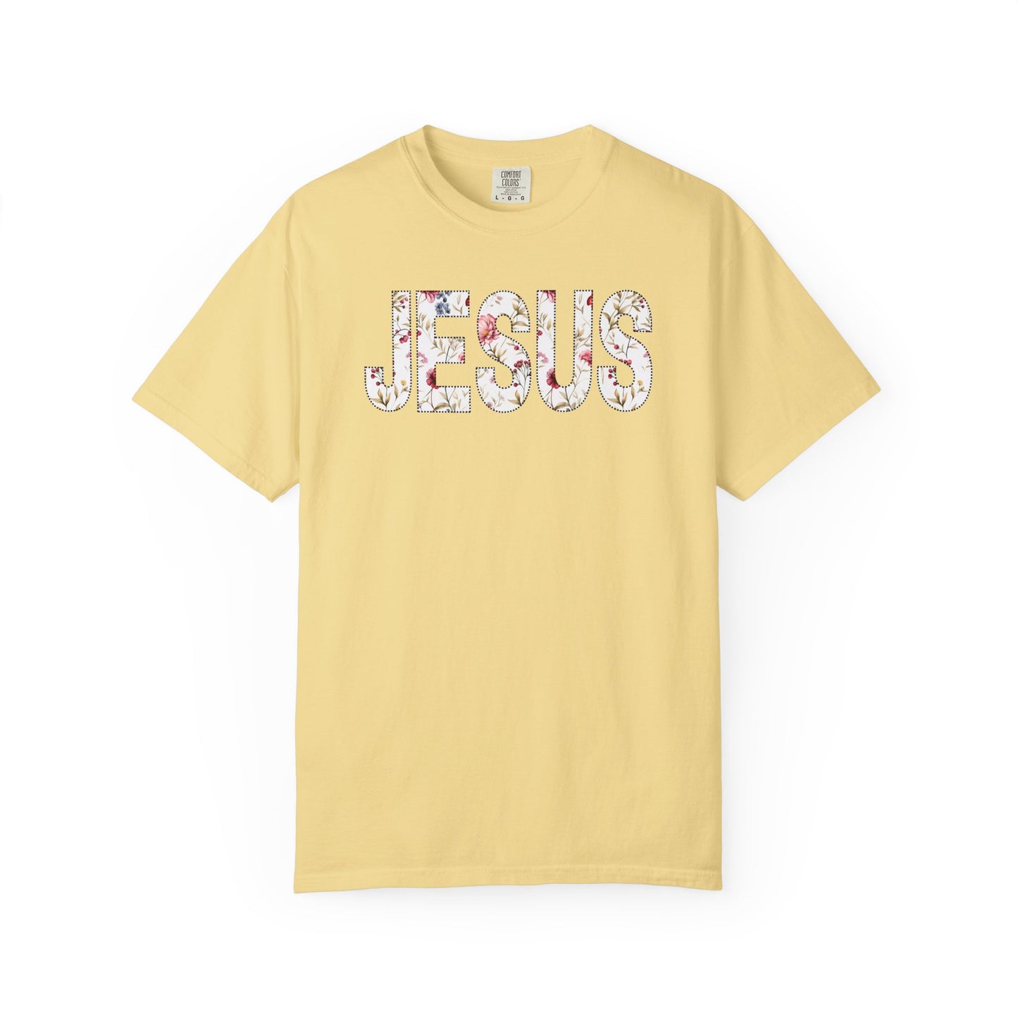 Floral Jesus Christian Cross Word Art  T-Shirt  Jesus Christ Bible Verse Graphic Tee Religious Gift