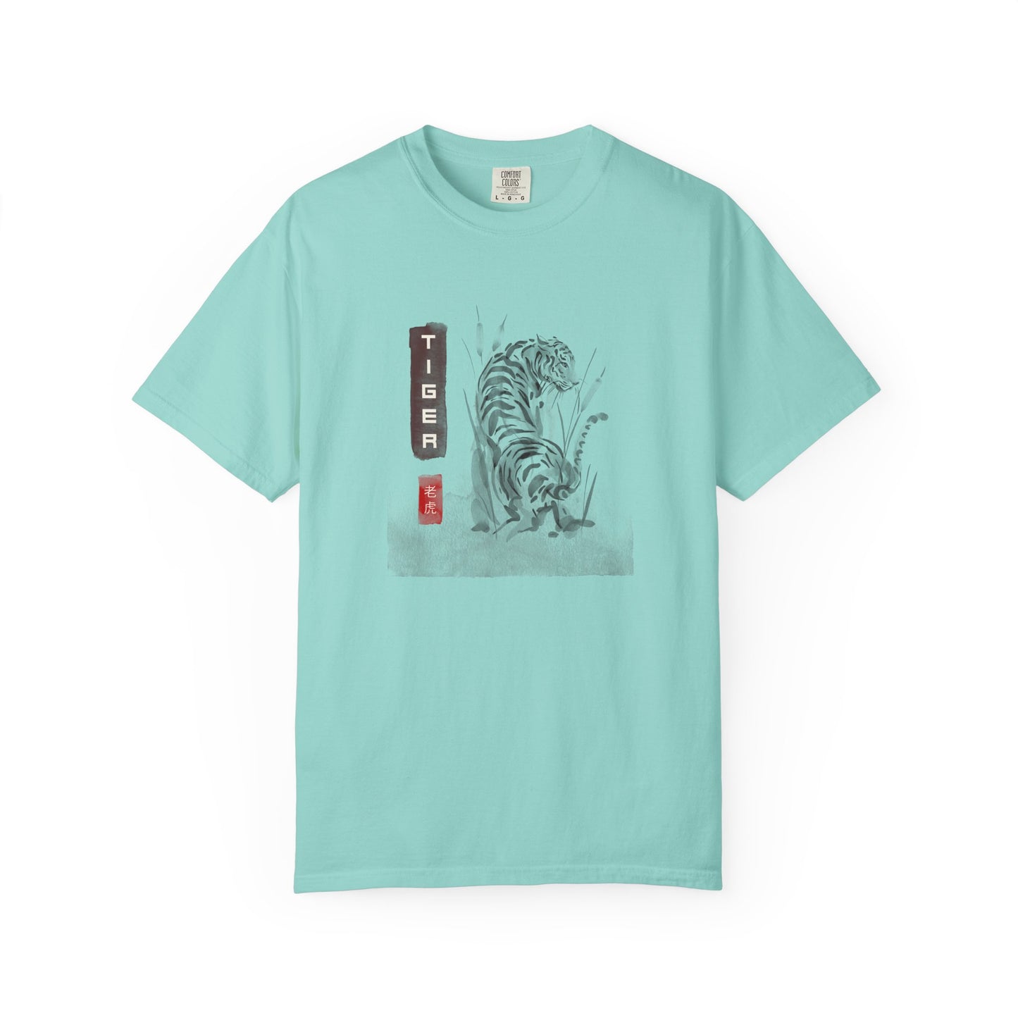 Japanese Ink Wash Tiger Graphic T-Shirt Sumi-e Kanji Art Zen Wildlife Shirt Unisex Asian Aesthetic T