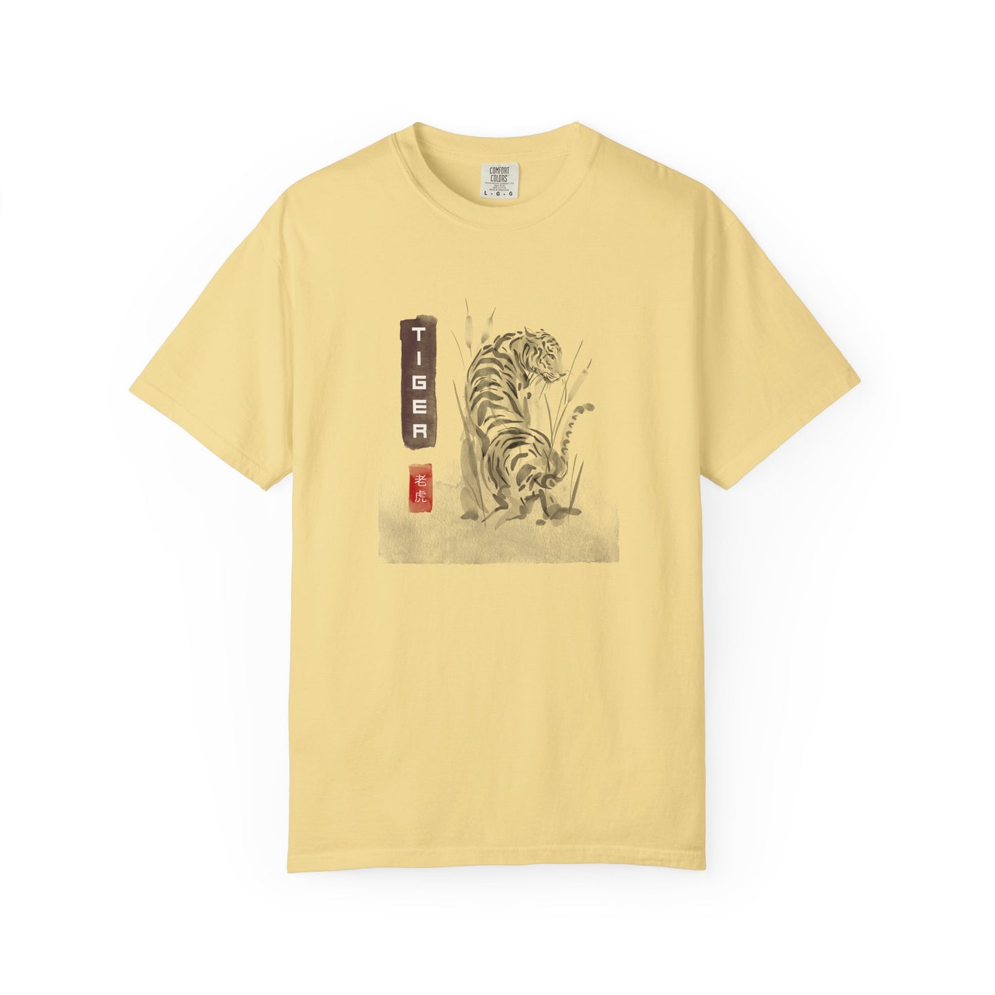 Japanese Ink Wash Tiger Graphic T-Shirt Sumi-e Kanji Art Zen Wildlife Shirt Unisex Asian Aesthetic T