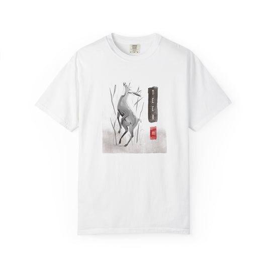 Japanese Ink Wash Deer Graphic T-Shirt Sumi-e Animal Art Tee Zen Wildlife Shirt Unisex Nature Lover