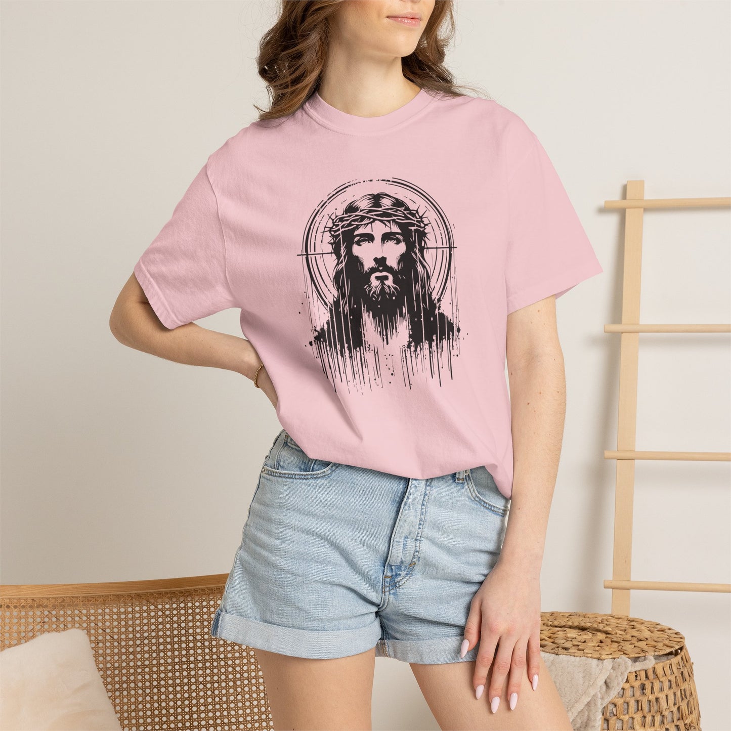 Jesus Face Graphic T-Shirt Grunge Ink Drip Ctown of Throns Christian Streetwear Tee Vintage Shirt