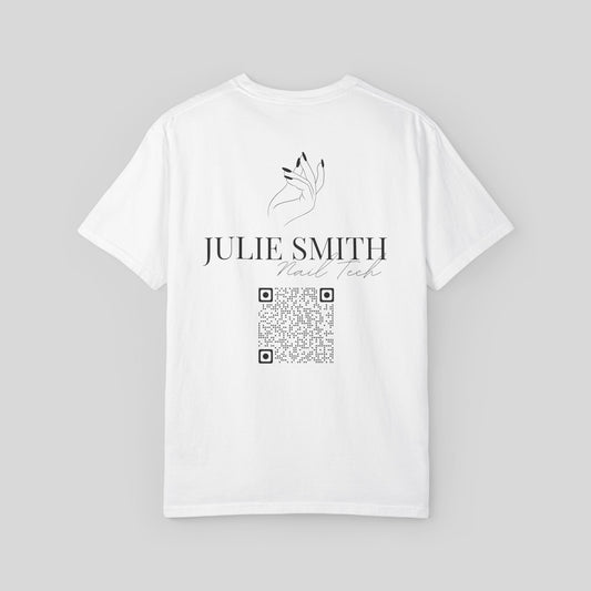 Custom Nail Tech Shirt, Personalized QR Code Salon Uniform, Nail Artist T-Shirt, Beauty Salon Tee