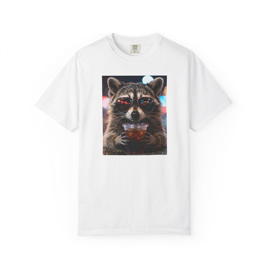 Comfort Colors Raccoon Iced Coffee T-Shirt Funny Animal Meme Tee Coffee Lover Raccoon Shirt Unisex