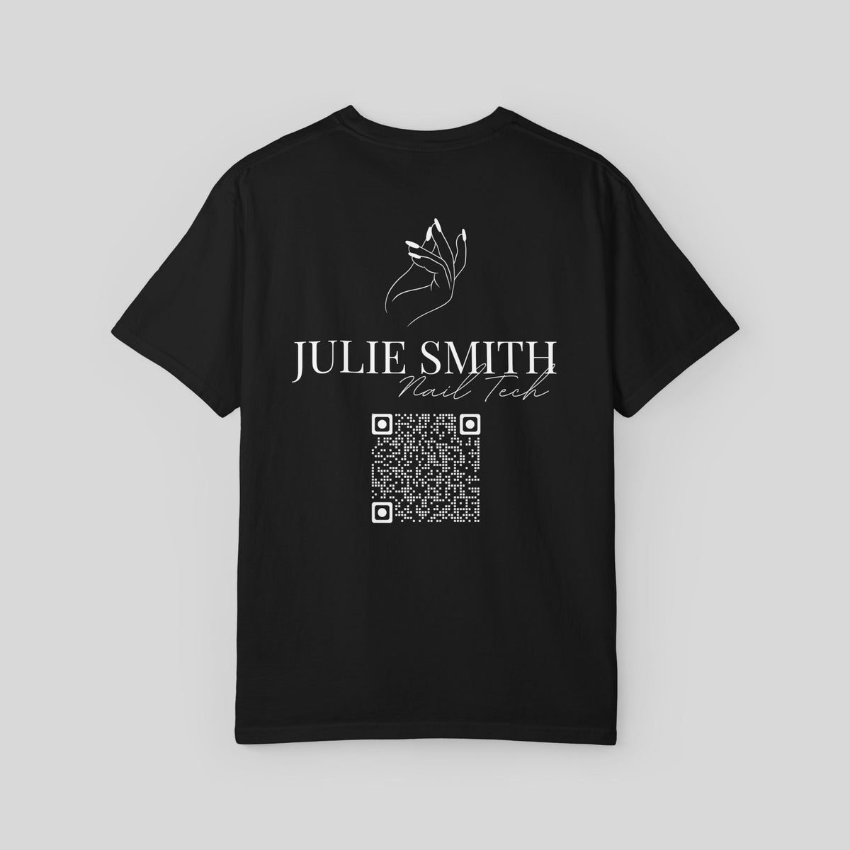 Custom Nail Tech Shirt, Personalized QR Code Salon Uniform, Nail Artist T-Shirt, Beauty Salon Tee