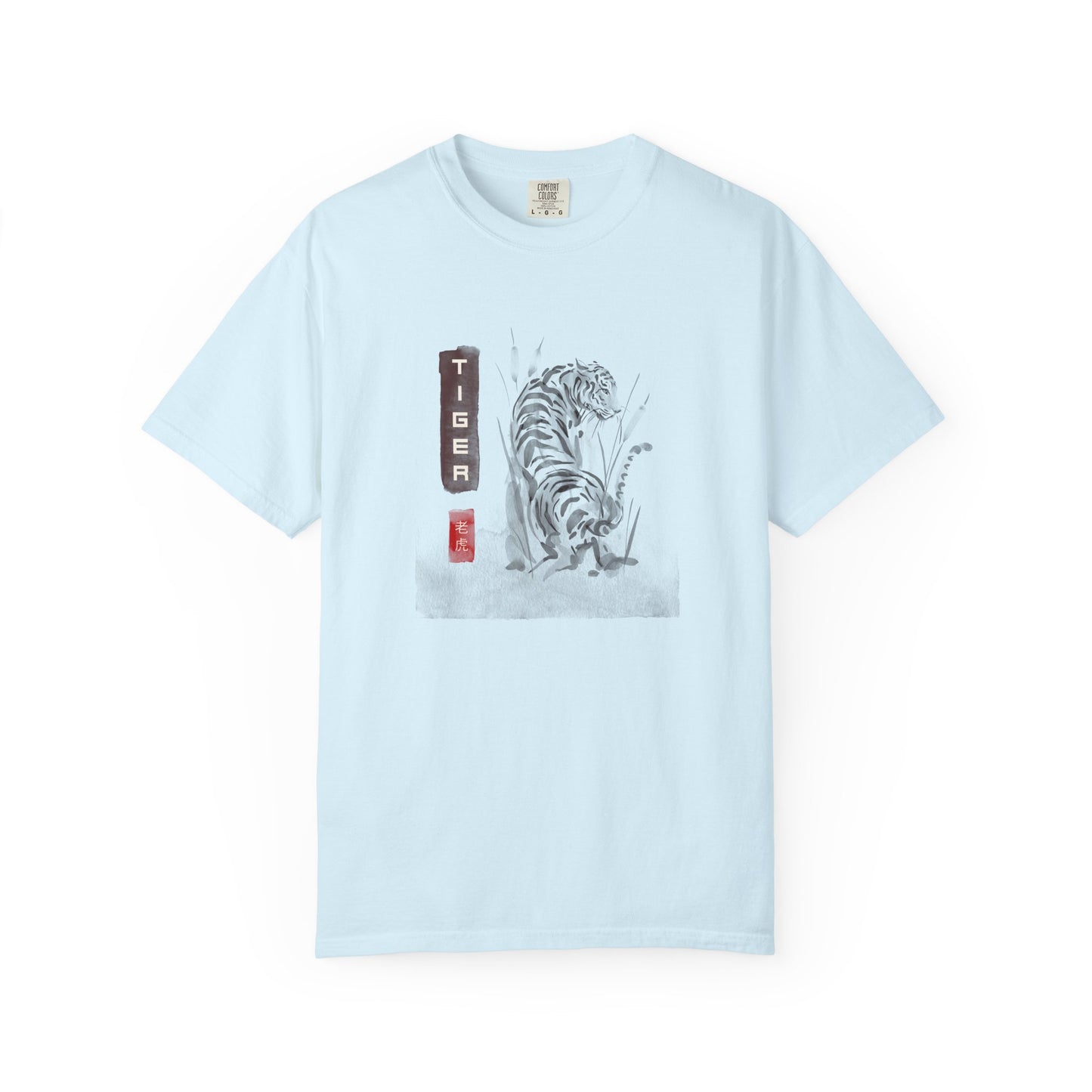 Japanese Ink Wash Tiger Graphic T-Shirt Sumi-e Kanji Art Zen Wildlife Shirt Unisex Asian Aesthetic T