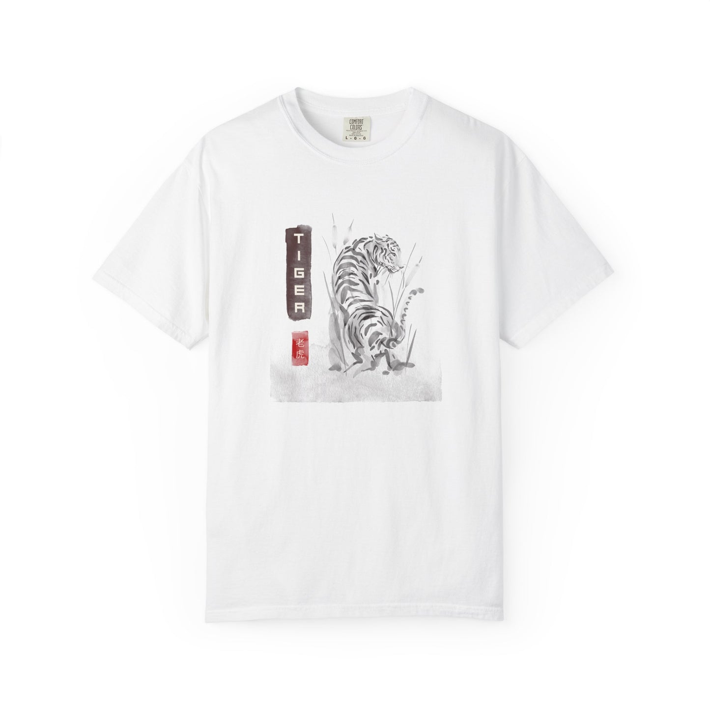 Japanese Ink Wash Tiger Graphic T-Shirt Sumi-e Kanji Art Zen Wildlife Shirt Unisex Asian Aesthetic T