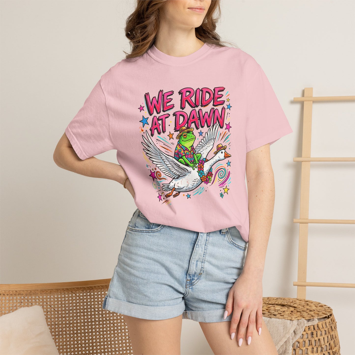 We Ride At Dawn Shirt Funny Frog Meme T-Shirt  Retro 90s Neon Graphic Tee Goose rider Trendy Top