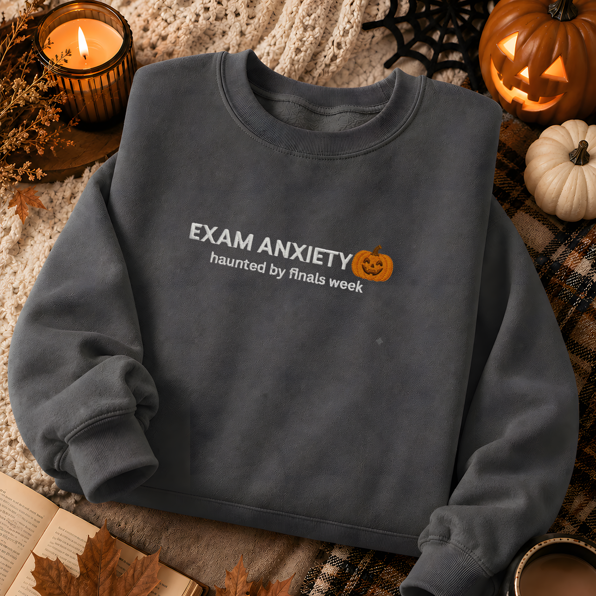 Exam Anxiety pumpkin graphic Sweatshirt | Halloween study humor