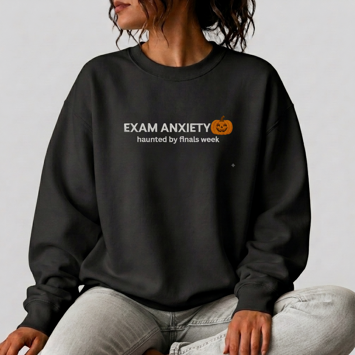 Exam Anxiety pumpkin graphic Sweatshirt | Halloween study humor