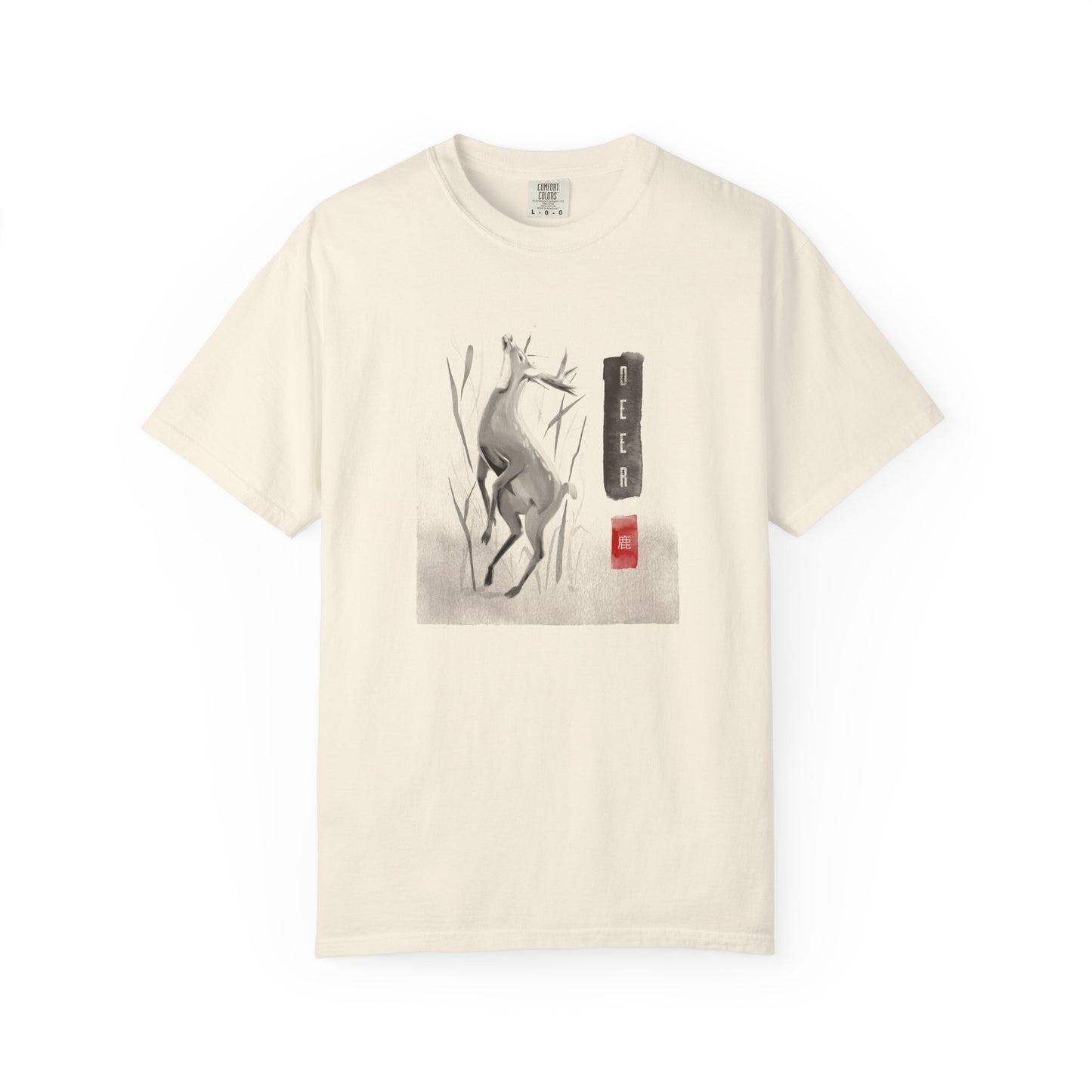 Japanese Ink Wash Deer Graphic T-Shirt Sumi-e Animal Art Tee Zen Wildlife Shirt Unisex Nature Lover