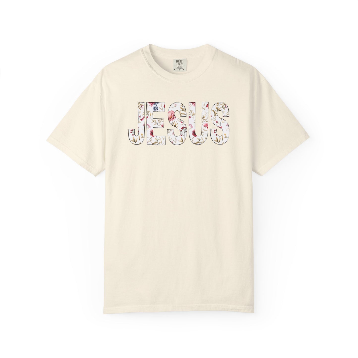 Floral Jesus Christian Cross Word Art  T-Shirt  Jesus Christ Bible Verse Graphic Tee Religious Gift