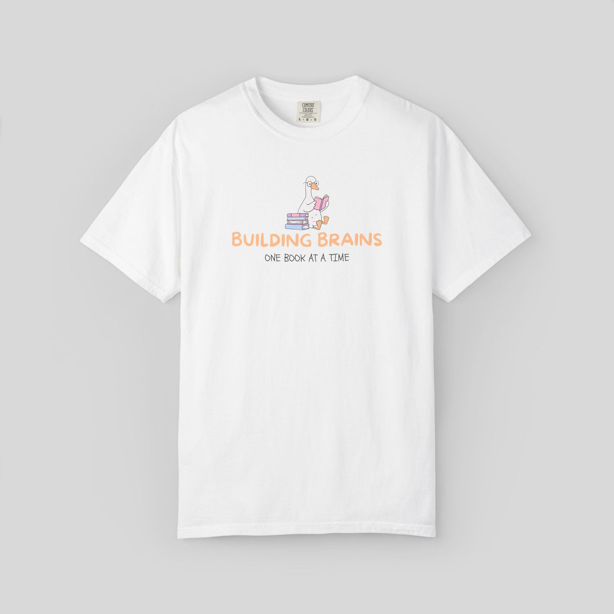 Building Brains One Book at a Time Shirt, Reading Teacher Gift, Librarian Tee, Cute Goose Book Lover, Early Literacy, Bookish