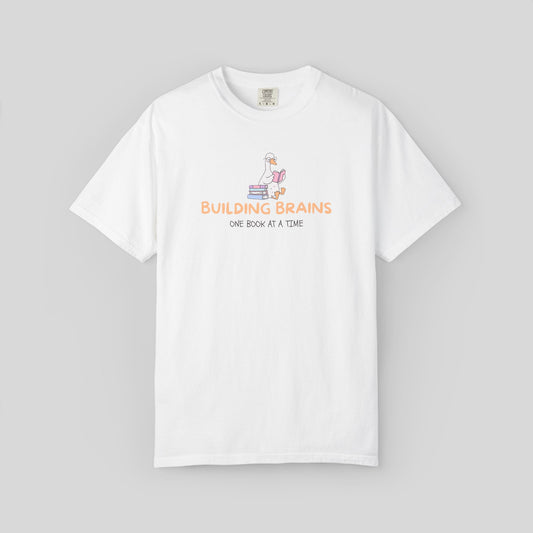 Building Brains One Book at a Time Shirt, Reading Teacher Gift, Librarian Tee, Cute Goose Book Lover, Early Literacy, Bookish