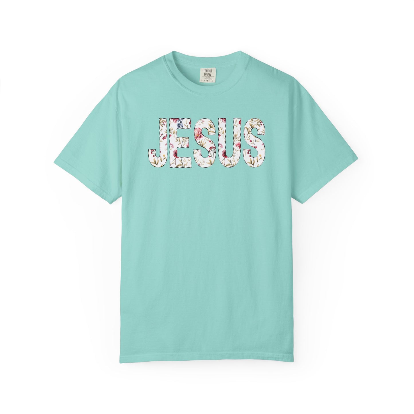 Floral Jesus Christian Cross Word Art  T-Shirt  Jesus Christ Bible Verse Graphic Tee Religious Gift