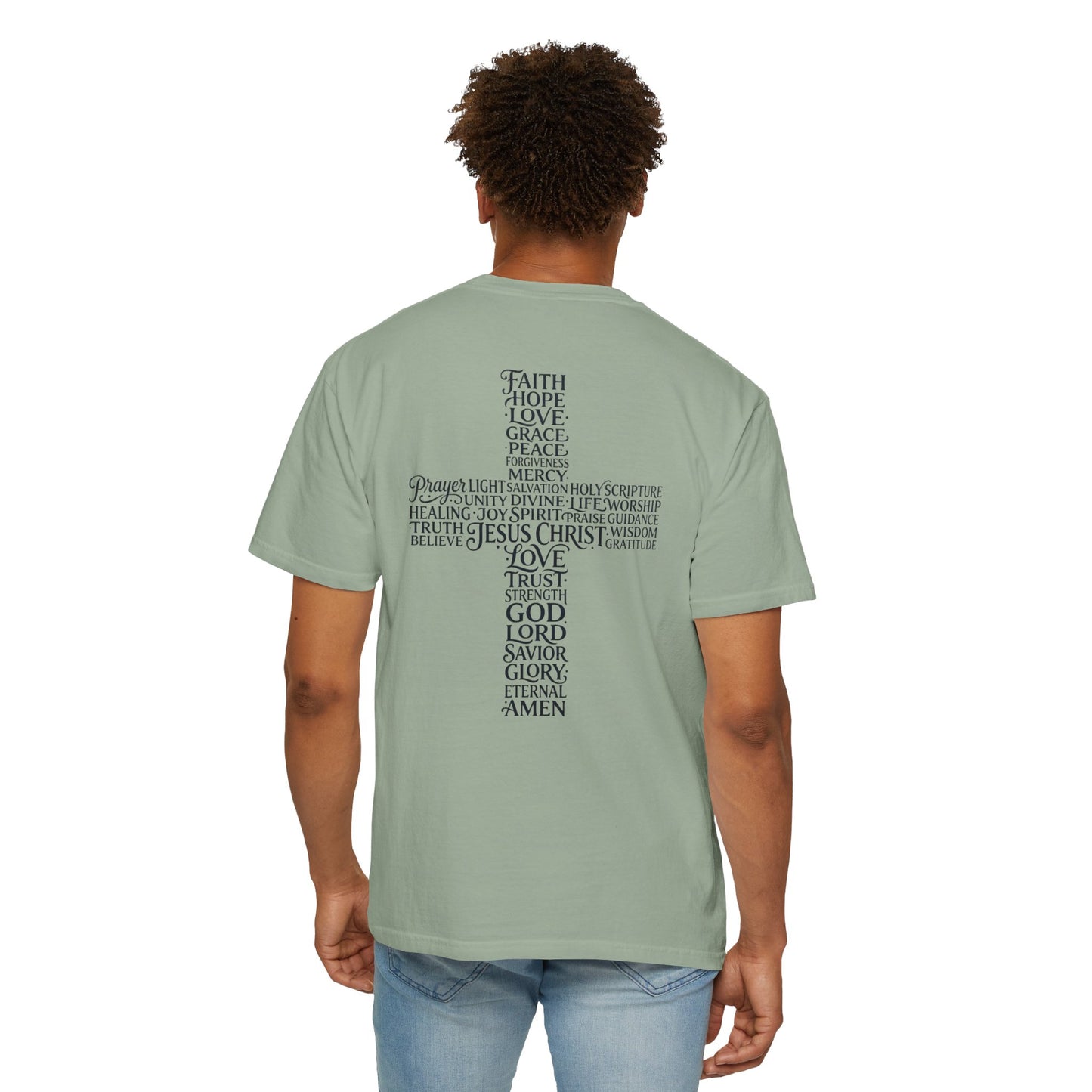 Faith Hope Love Christian Cross word Art T-Shirt Jesus Christ Bible Verse Graphic Tee Religious Gift
