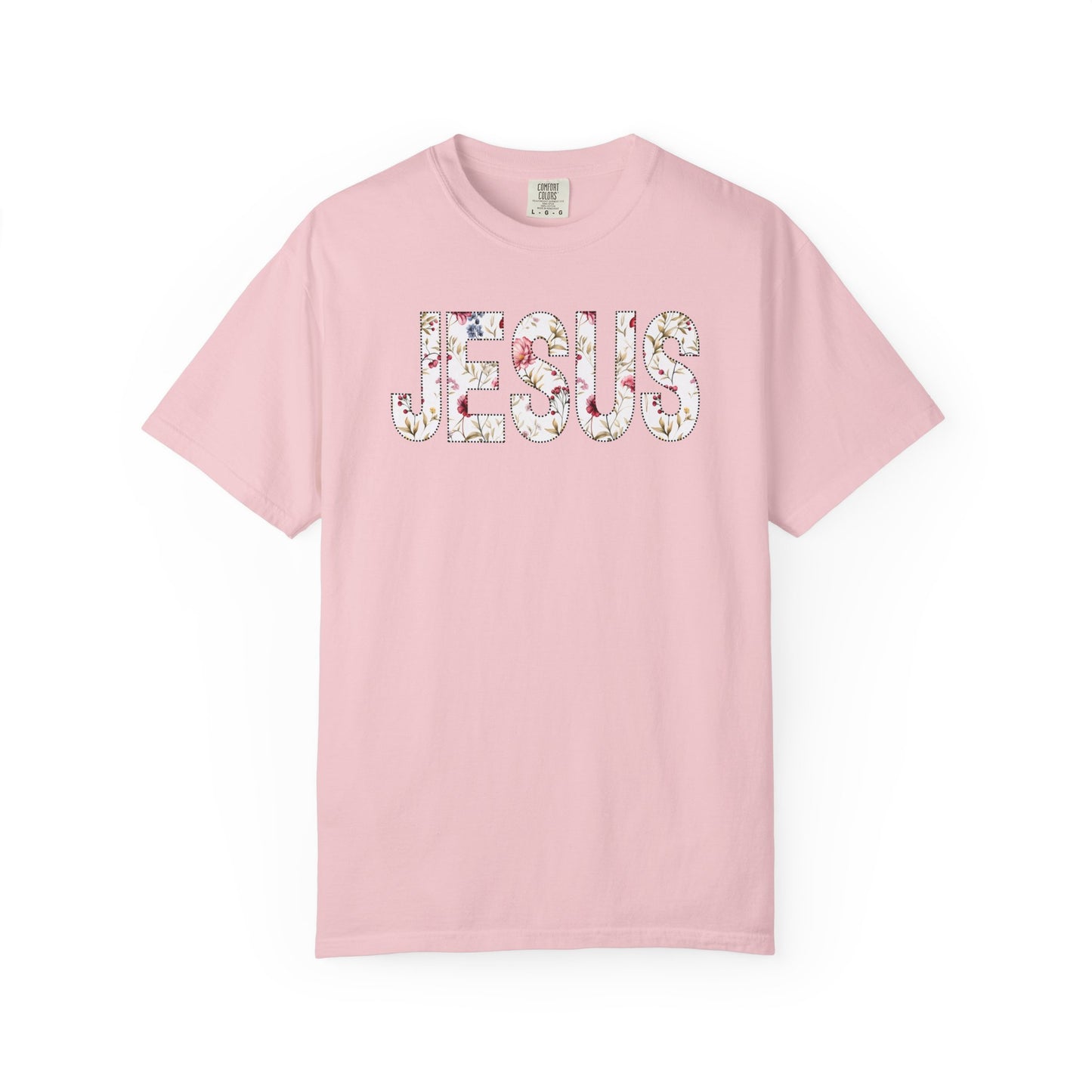 Floral Jesus Christian Cross Word Art  T-Shirt  Jesus Christ Bible Verse Graphic Tee Religious Gift