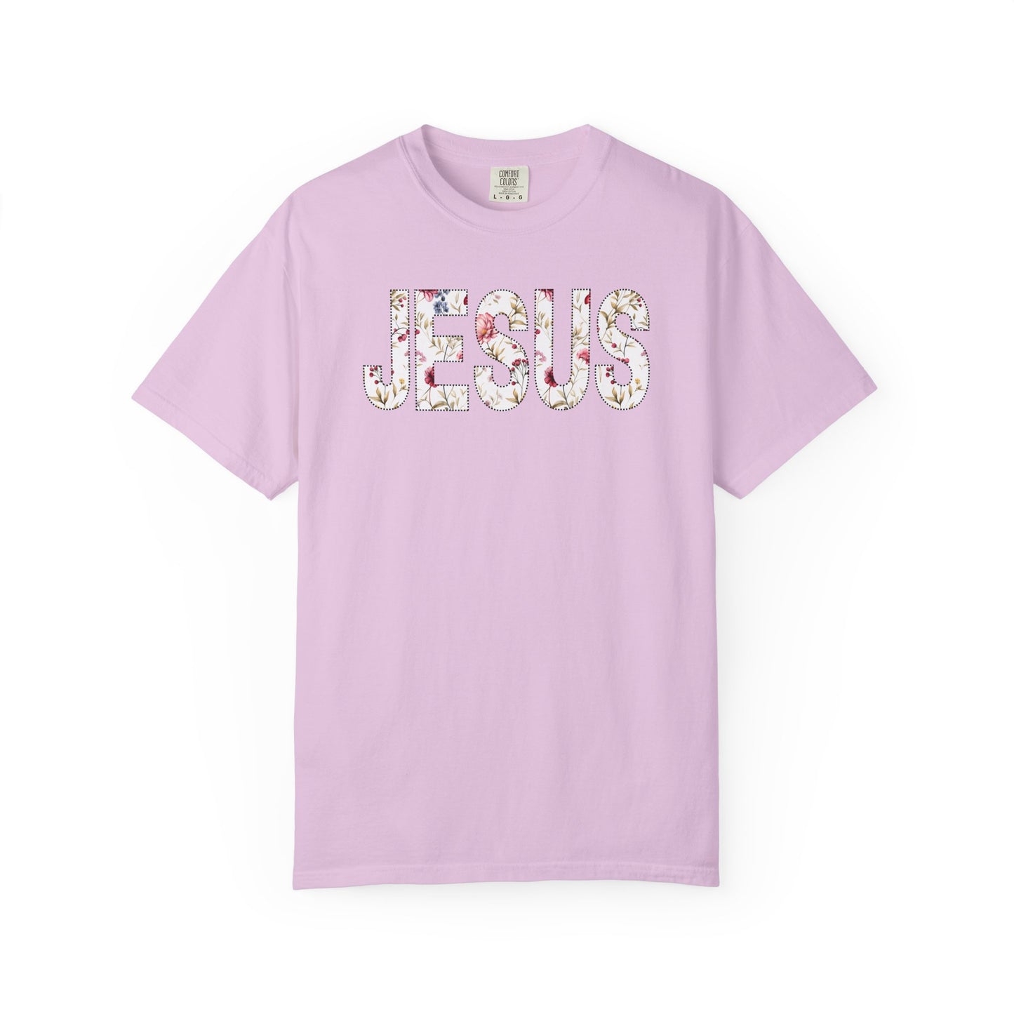 Floral Jesus Christian Cross Word Art  T-Shirt  Jesus Christ Bible Verse Graphic Tee Religious Gift